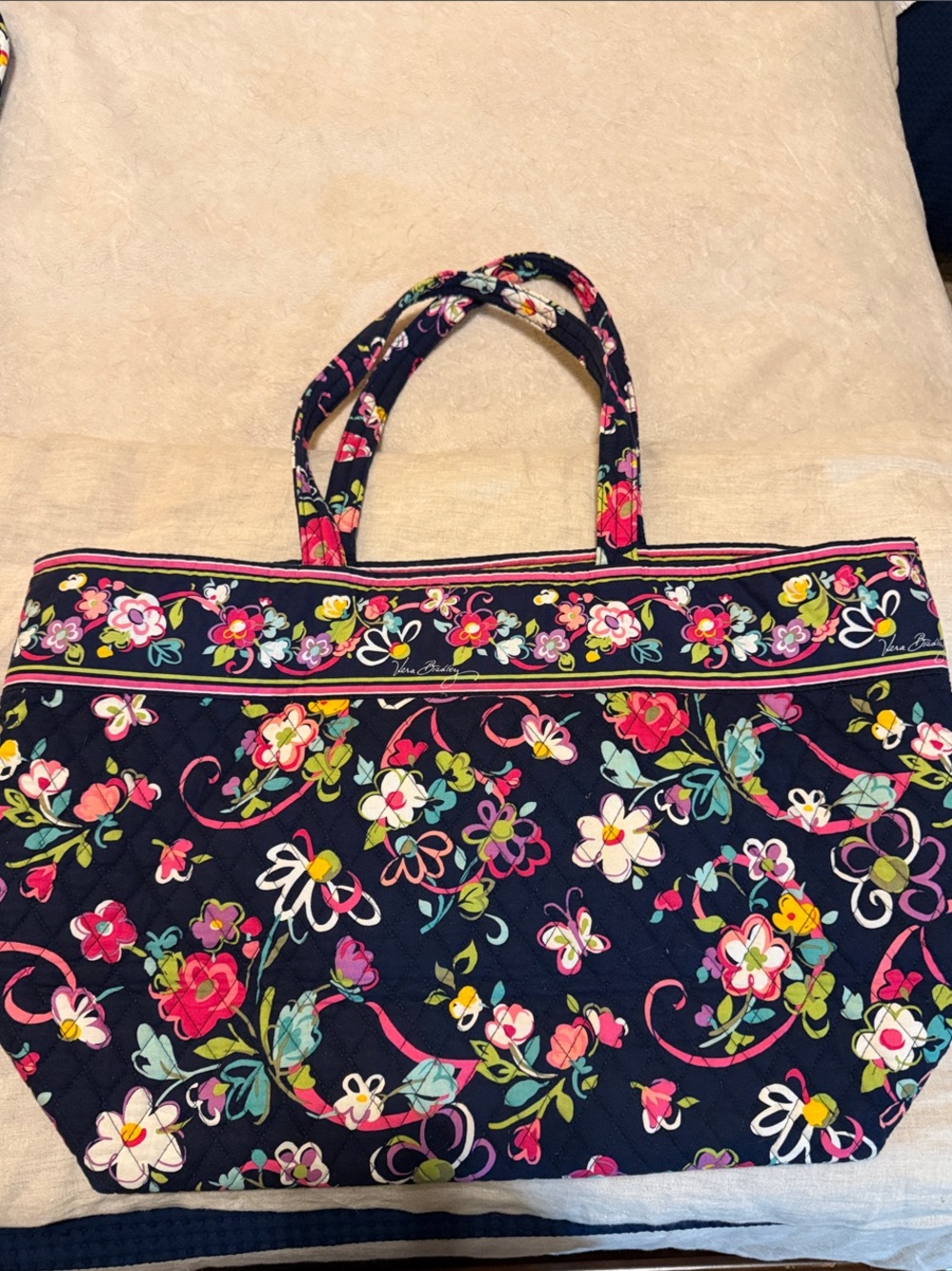 Vera Bradley Navy Quilted Floral Tote